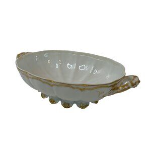 VTG Haviland France Limoges White Gold Oval Serving Bowl 12" Porcelain Dish H907